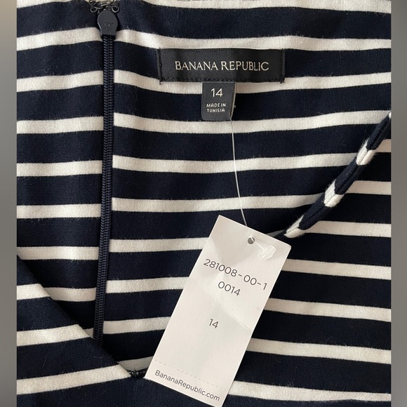 NWT Banana Republic Navy Stripe Ponte Flounce Midi Sleeveless Dress Size 14 - Picture 11 of 12
